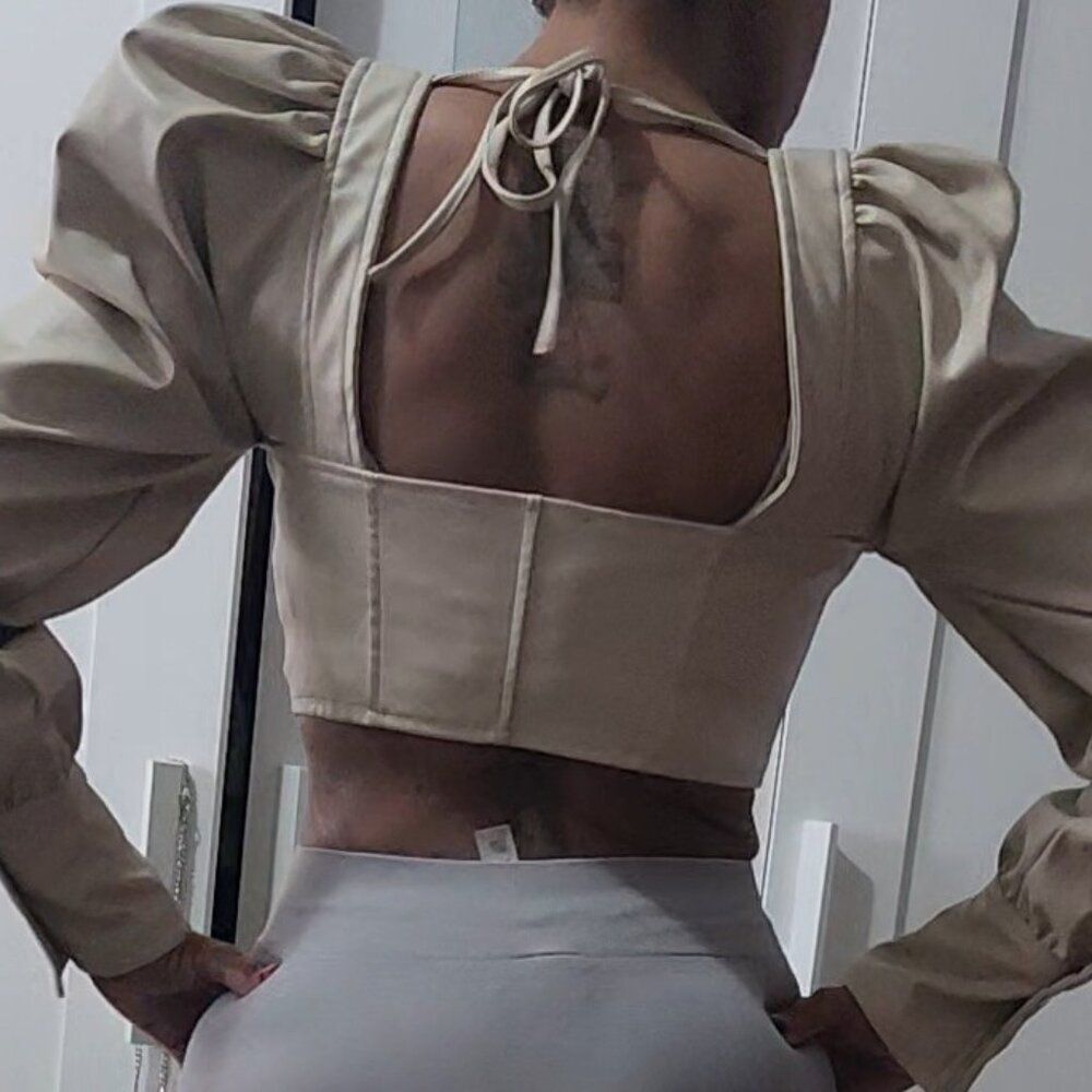 NEW Akira Faux Leather Crop Top/Jacket- Ivory Size S - Picture 2 of 8
